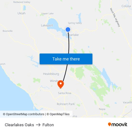 Clearlakes Oaks to Fulton map