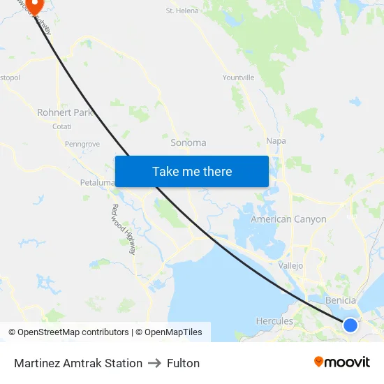 Martinez Amtrak Station to Fulton map