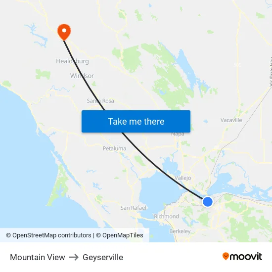 Mountain View to Geyserville map