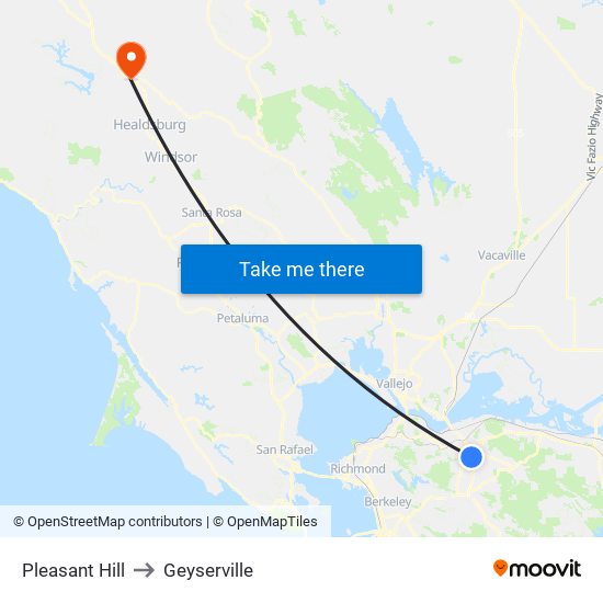 Pleasant Hill to Geyserville map