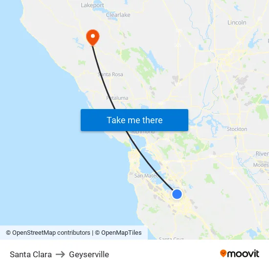 Santa Clara to Geyserville map