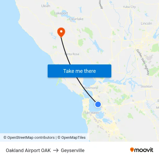 Oakland Airport OAK to Geyserville map