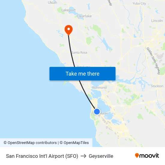 San Francisco Int'l Airport (SFO) to Geyserville map