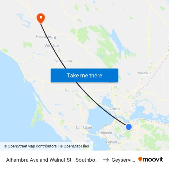 Alhambra Ave and Walnut St - Southbound to Geyserville map