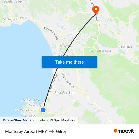 Monterey Airport MRY to Gilroy map