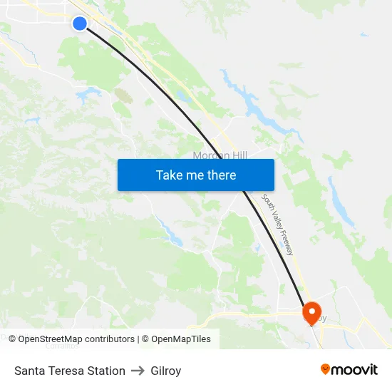Santa Teresa Station to Gilroy map