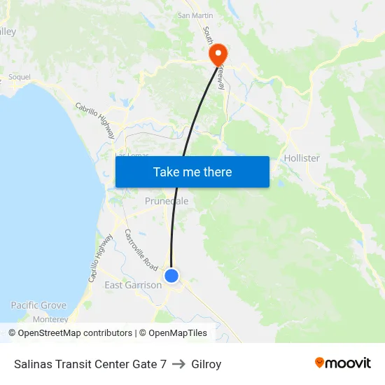 Salinas Transit Center Gate 7 to Gilroy map