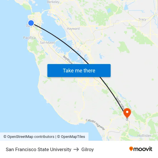 San Francisco State University to Gilroy map