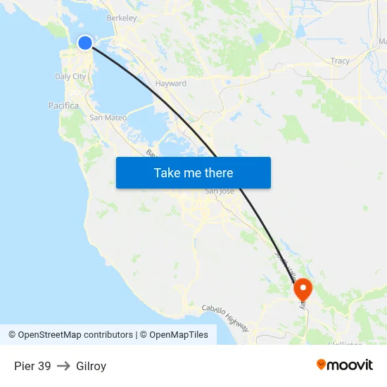 Pier 39 to Gilroy map