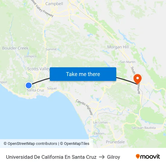 Universidad De California En Santa Cruz to Gilroy map
