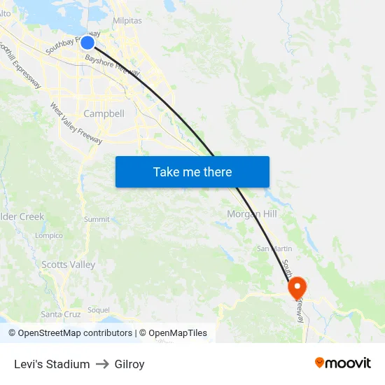 Levi's Stadium to Gilroy map