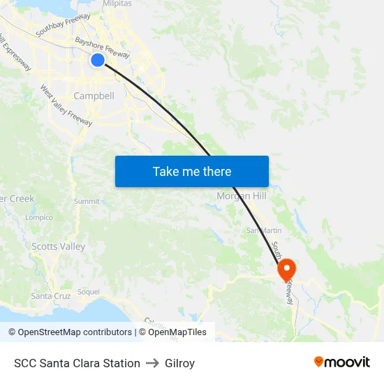 SCC Santa Clara Station to Gilroy map