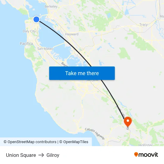 Union Square to Gilroy map