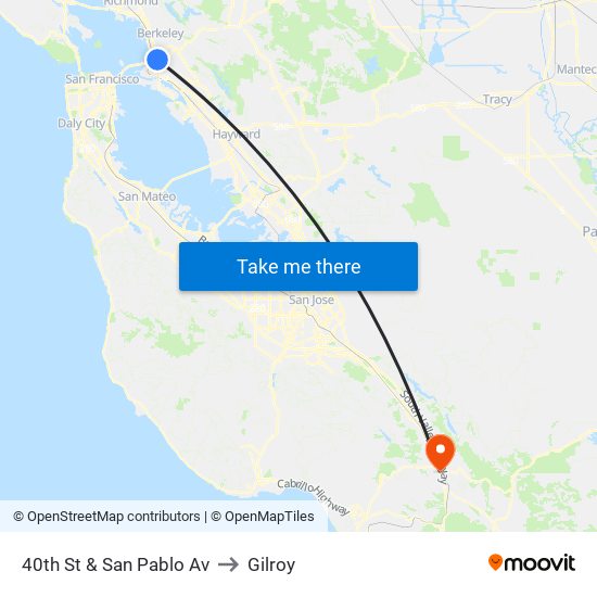 40th St & San Pablo Av to Gilroy map