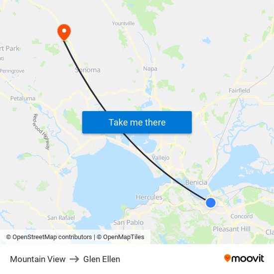 Mountain View to Glen Ellen map