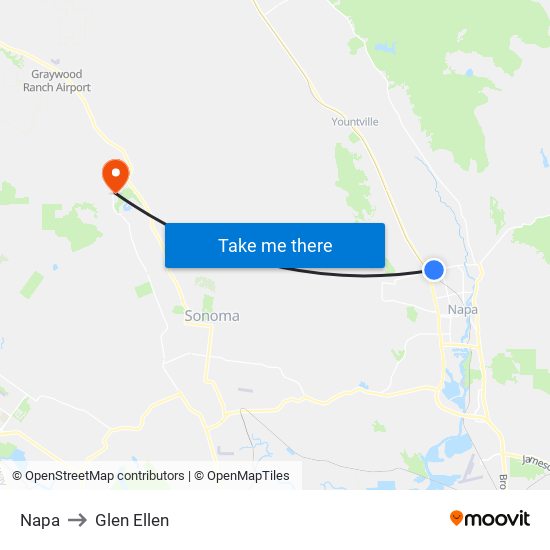 Napa to Glen Ellen map