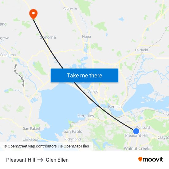 Pleasant Hill to Glen Ellen map