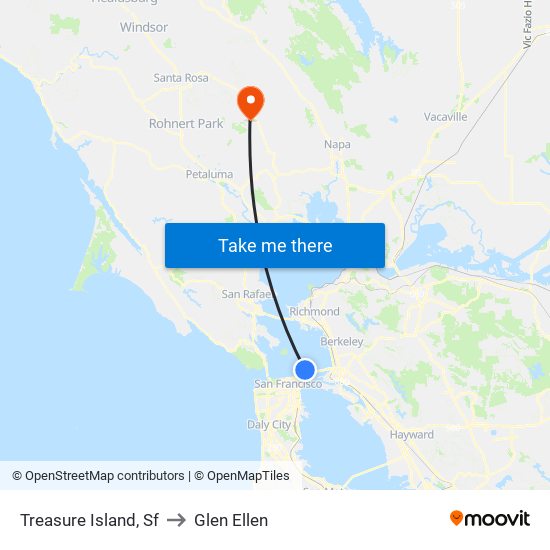 Treasure Island, Sf to Glen Ellen map