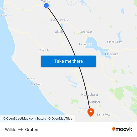 Willits to Graton map