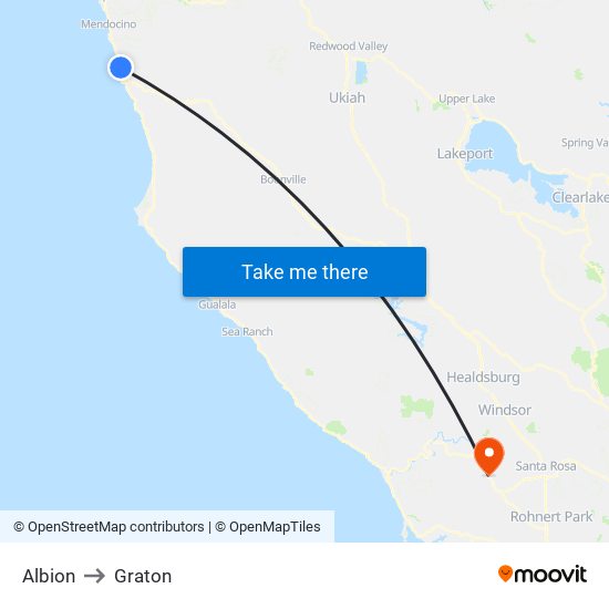 Albion to Graton map