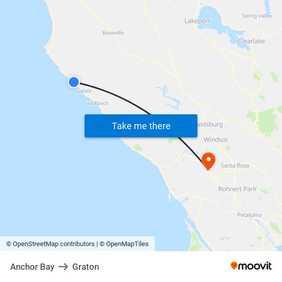 Anchor Bay to Graton map