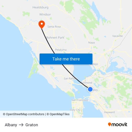 Albany to Graton map