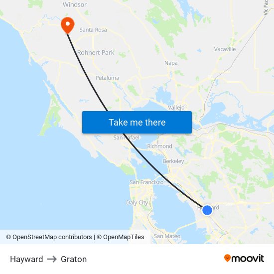 Hayward to Graton map