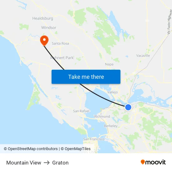 Mountain View to Graton map