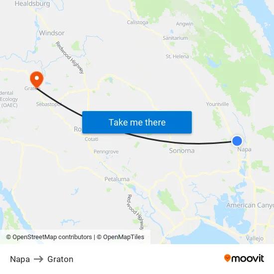 Napa to Graton map