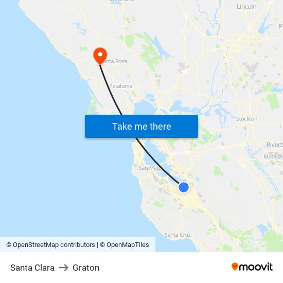 Santa Clara to Graton map