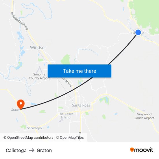 Calistoga to Graton map