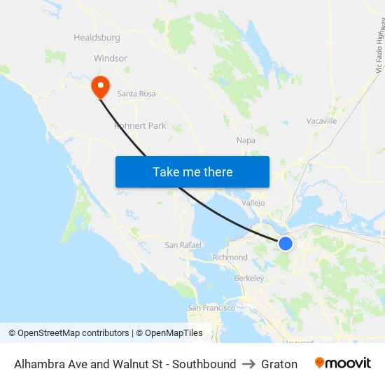 Alhambra Ave and Walnut St - Southbound to Graton map