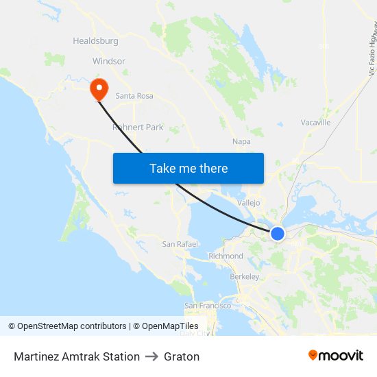 Martinez Amtrak Station to Graton map