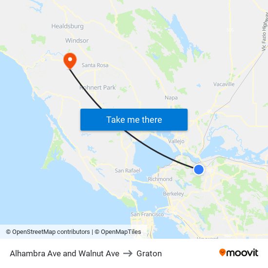 Alhambra Ave and Walnut Ave to Graton map