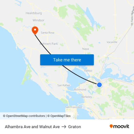 Alhambra Ave and Walnut Ave to Graton map