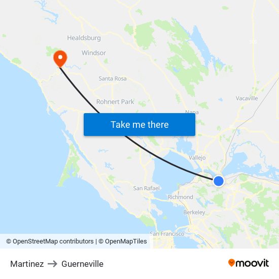 Martinez to Guerneville map