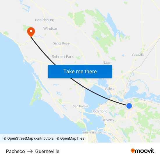 Pacheco to Guerneville map