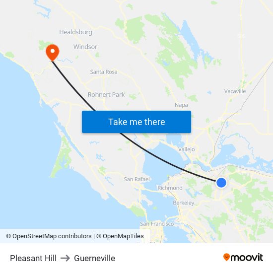 Pleasant Hill to Guerneville map