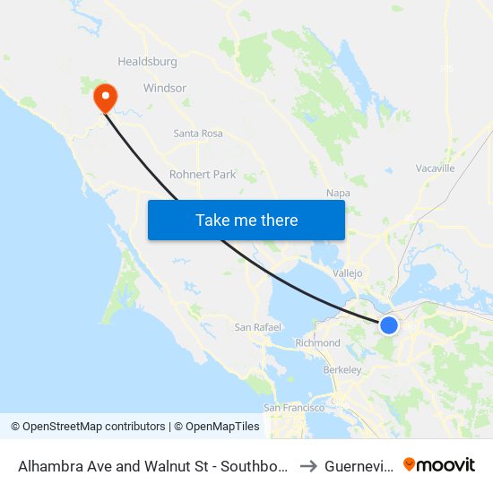 Alhambra Ave and Walnut St - Southbound to Guerneville map