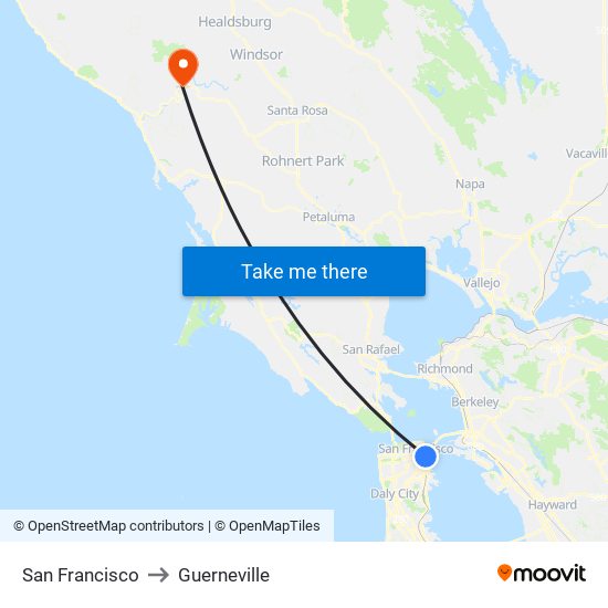 San Francisco to Guerneville map