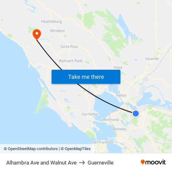 Alhambra Ave and Walnut Ave to Guerneville map