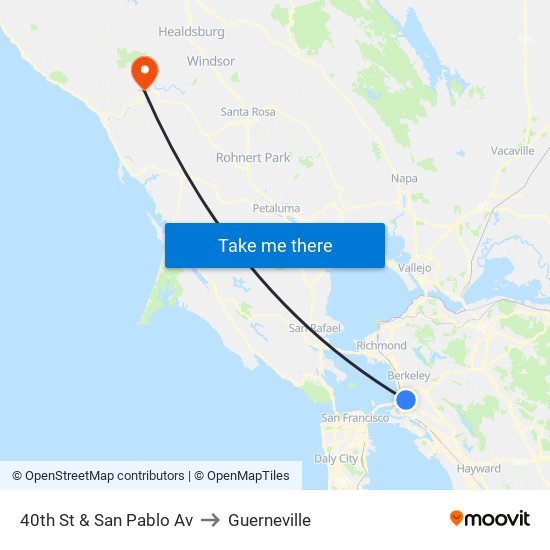 40th St & San Pablo Av to Guerneville map