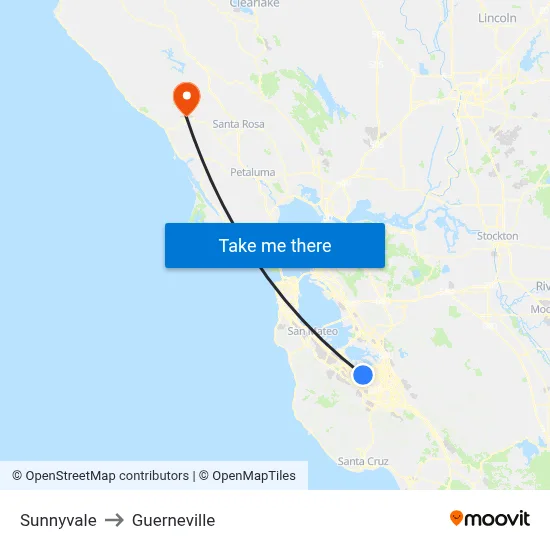 Sunnyvale to Guerneville map