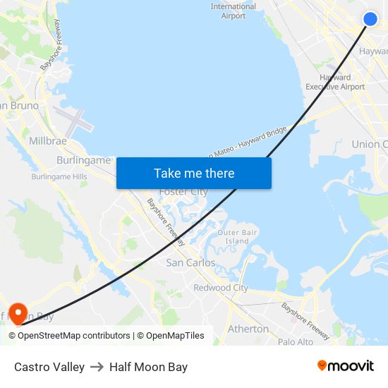 Castro Valley to Half Moon Bay map
