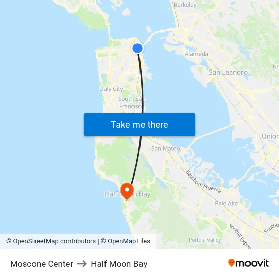 Moscone Center to Half Moon Bay map