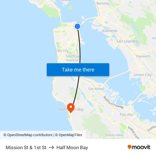 Mission St & 1st St to Half Moon Bay map