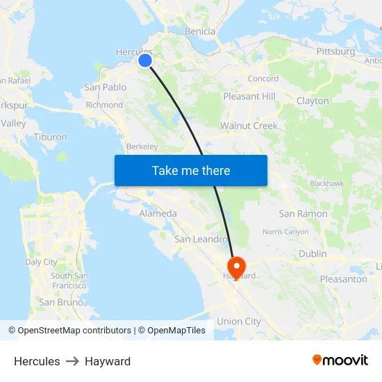 Hercules to Hayward map