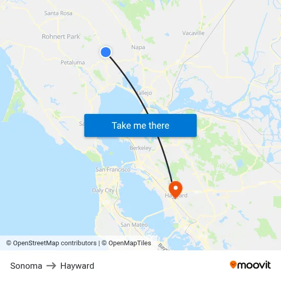 Sonoma to Hayward map