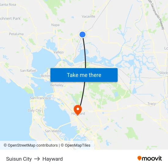Suisun City to Hayward map