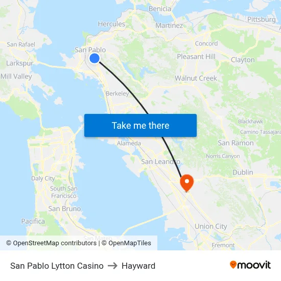 San Pablo Lytton Casino to Hayward map